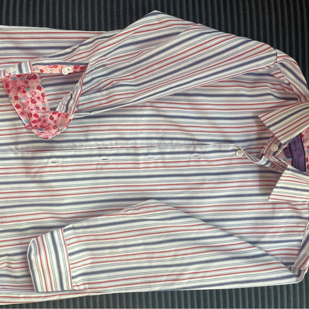 Red and Blue Casual Button Down Shirt with Striking Stripes